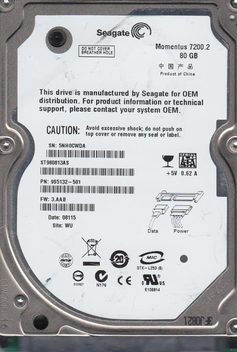 80GB SATA 2.5 Hard Drive B619349