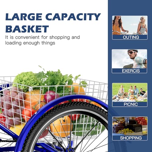 7 Speed 3 Wheel Adult Tricycle with Basket J1548