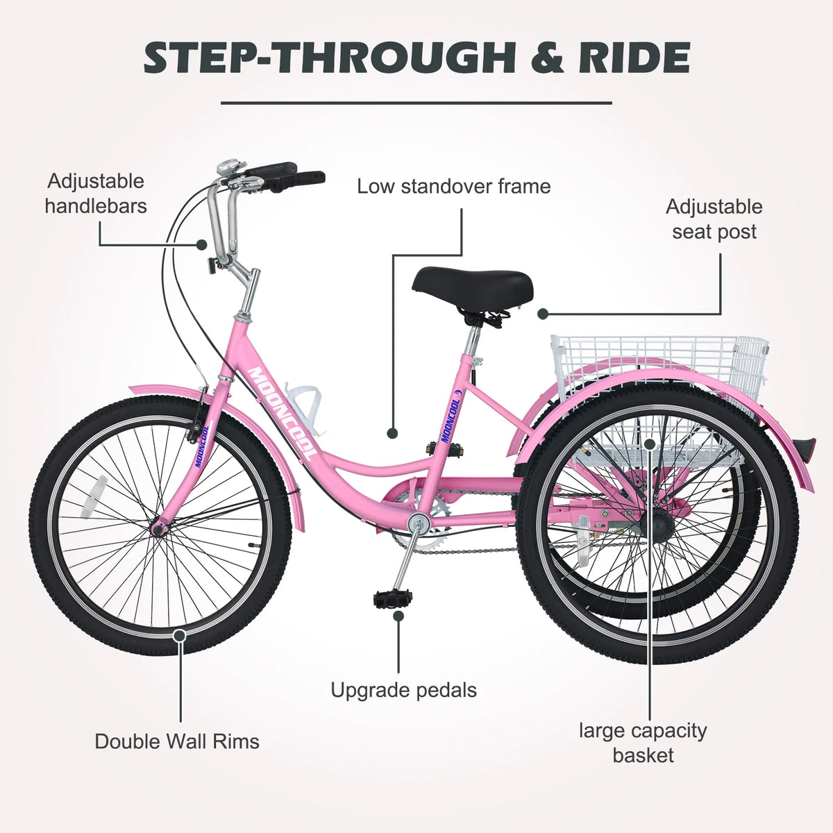 24 inch 3 Wheel Single Speed Adult Tricycle with Shopping Basket D308