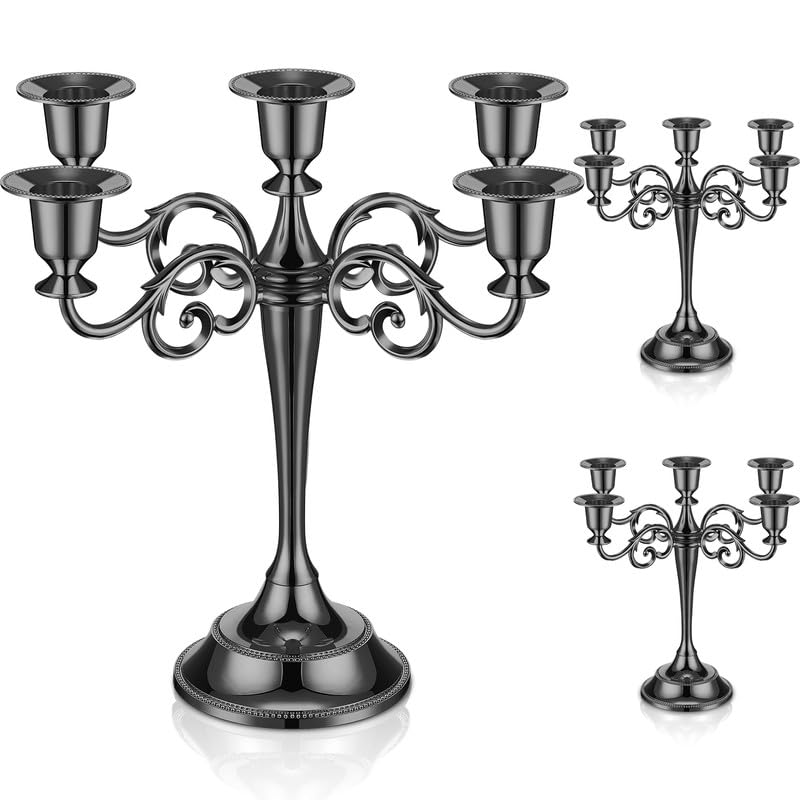3 Pcs Metal Gold 5 Arm Candle Holders 10.24 Inch L836846
