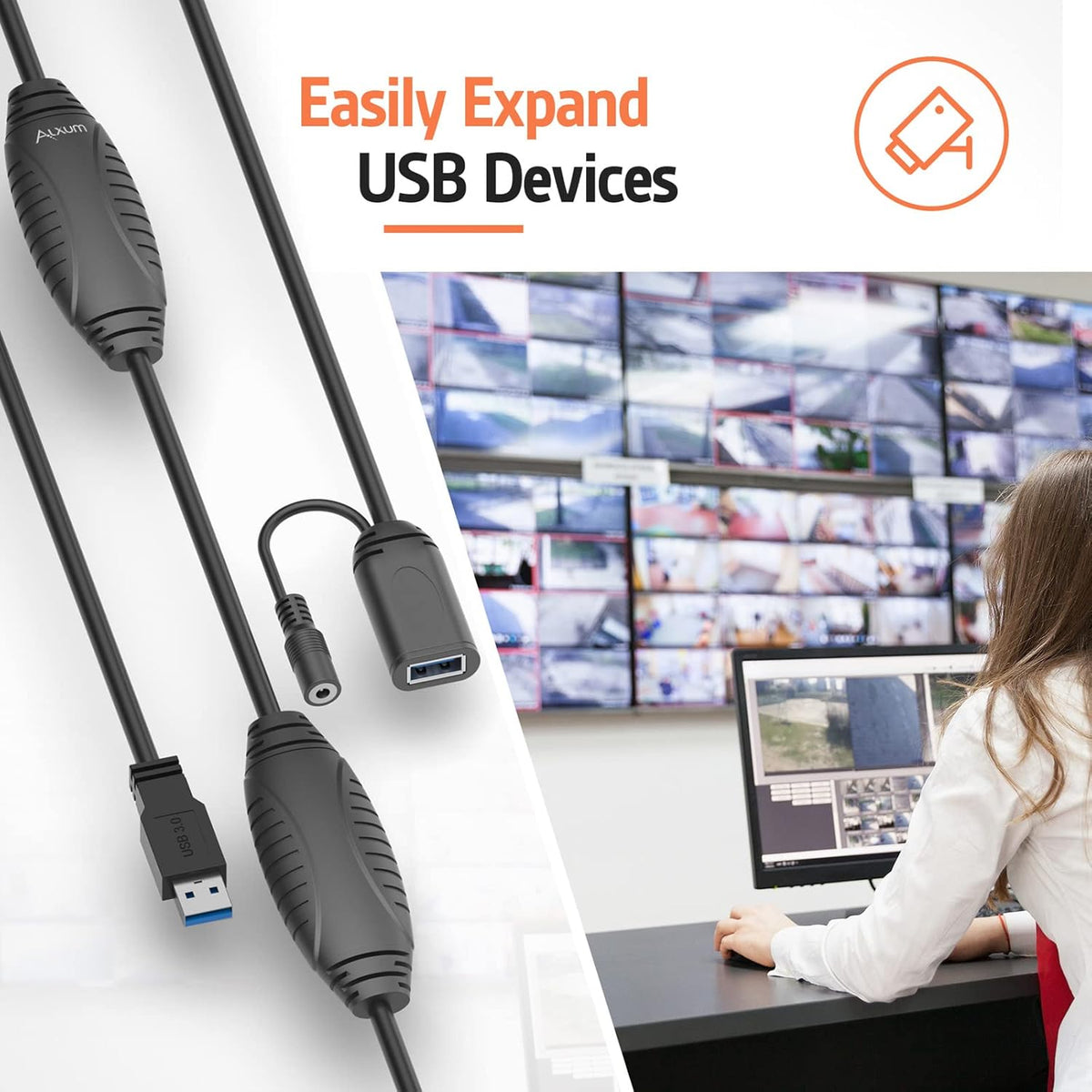 USB 3.0 Extension Cable 65FT Active Male to Female with 2 Signal Boosters B170030