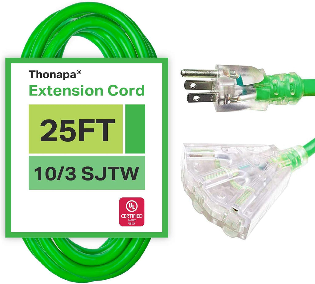 10/3 SJTW Neon Green 10 Gauge Extension Cord with 3 Outlets R66202