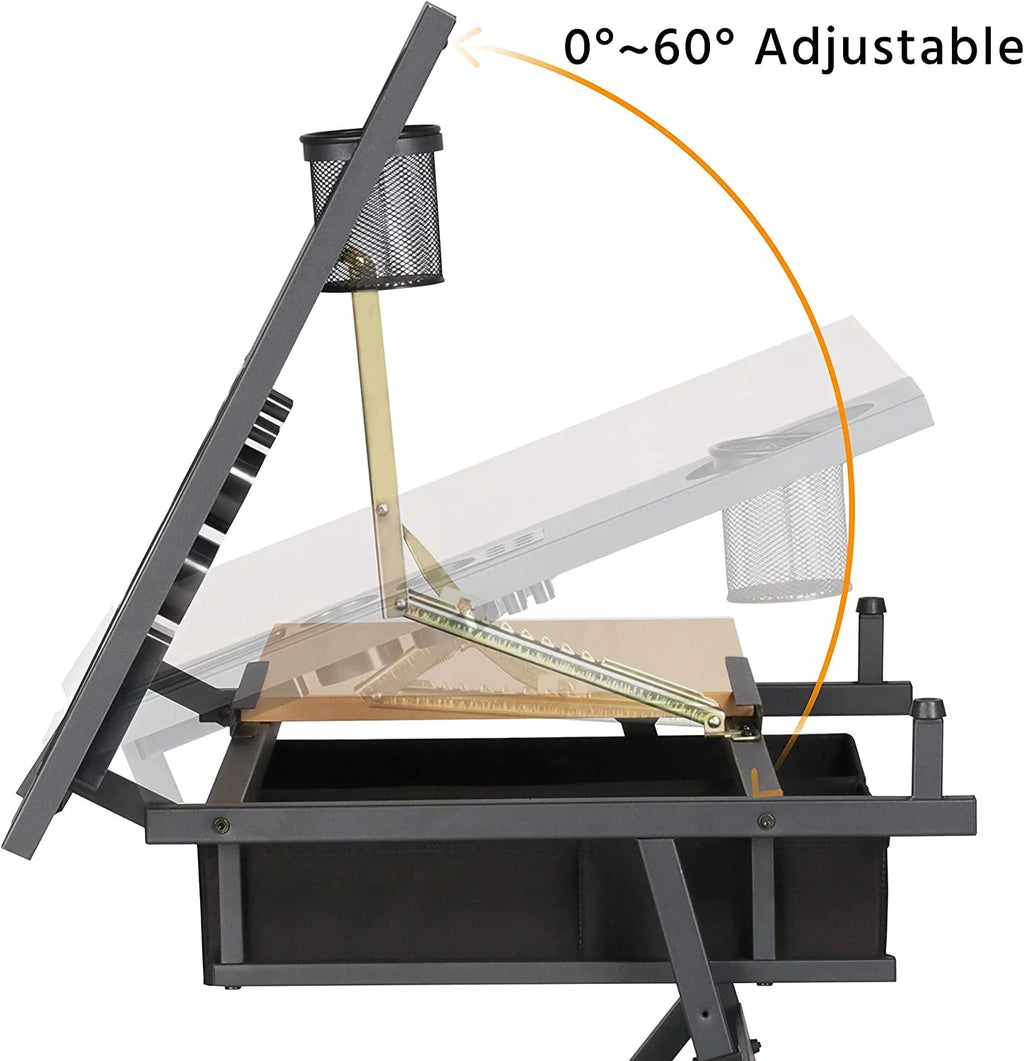 Height Adjustable Drafting Table with 2 Storage Drawers and Stool H7881