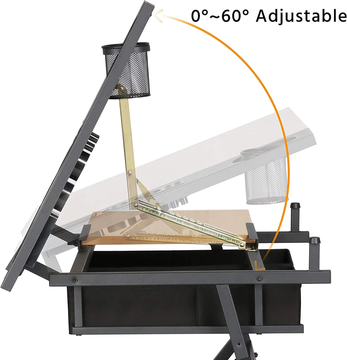 Height Adjustable Drafting Table with 2 Storage Drawers and Stool H7881