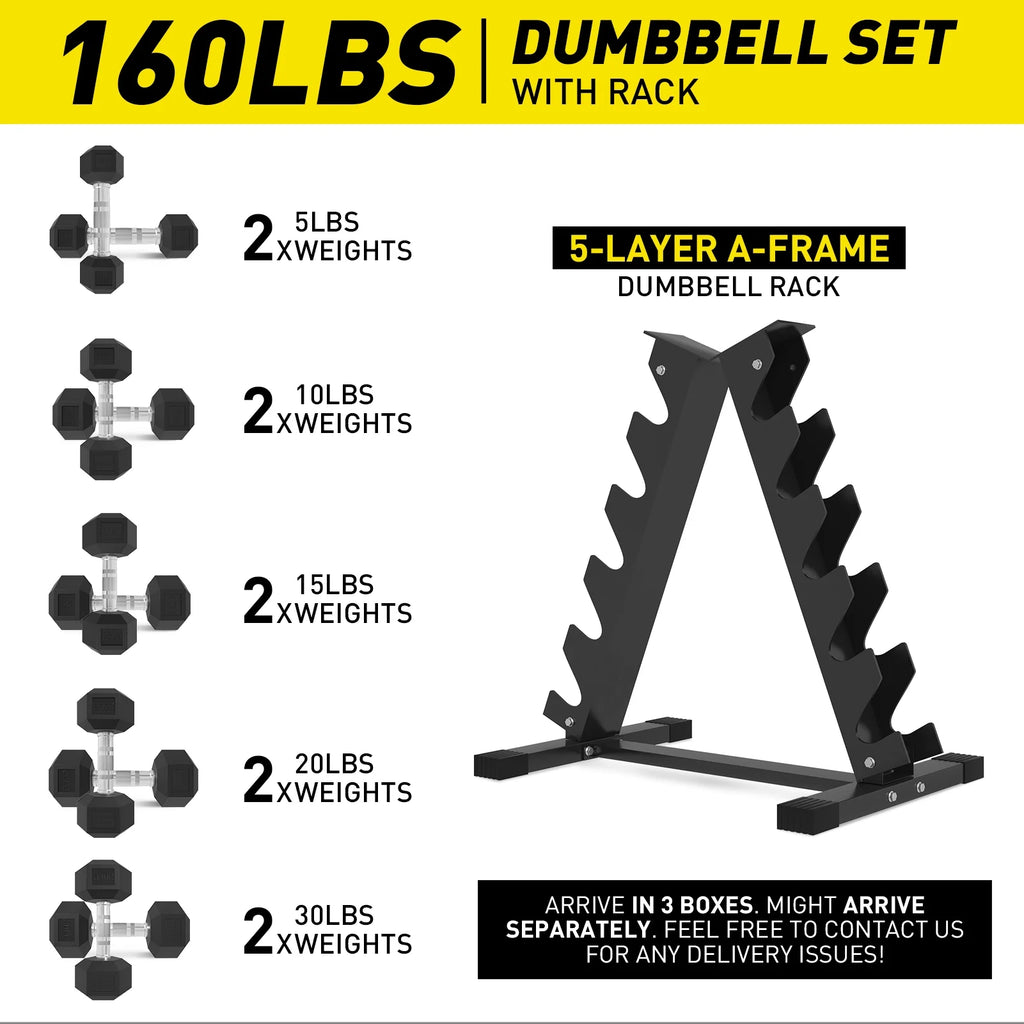 Rubber Hex Dumbbell Set with Racks I124