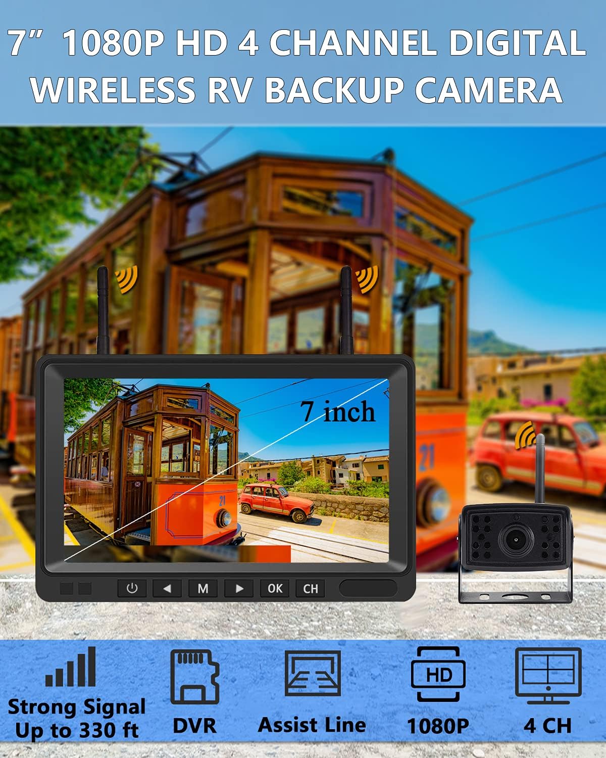 2 Digital Wireless Backup Camera System 7'' Monitor IP69K Waterproof D91889