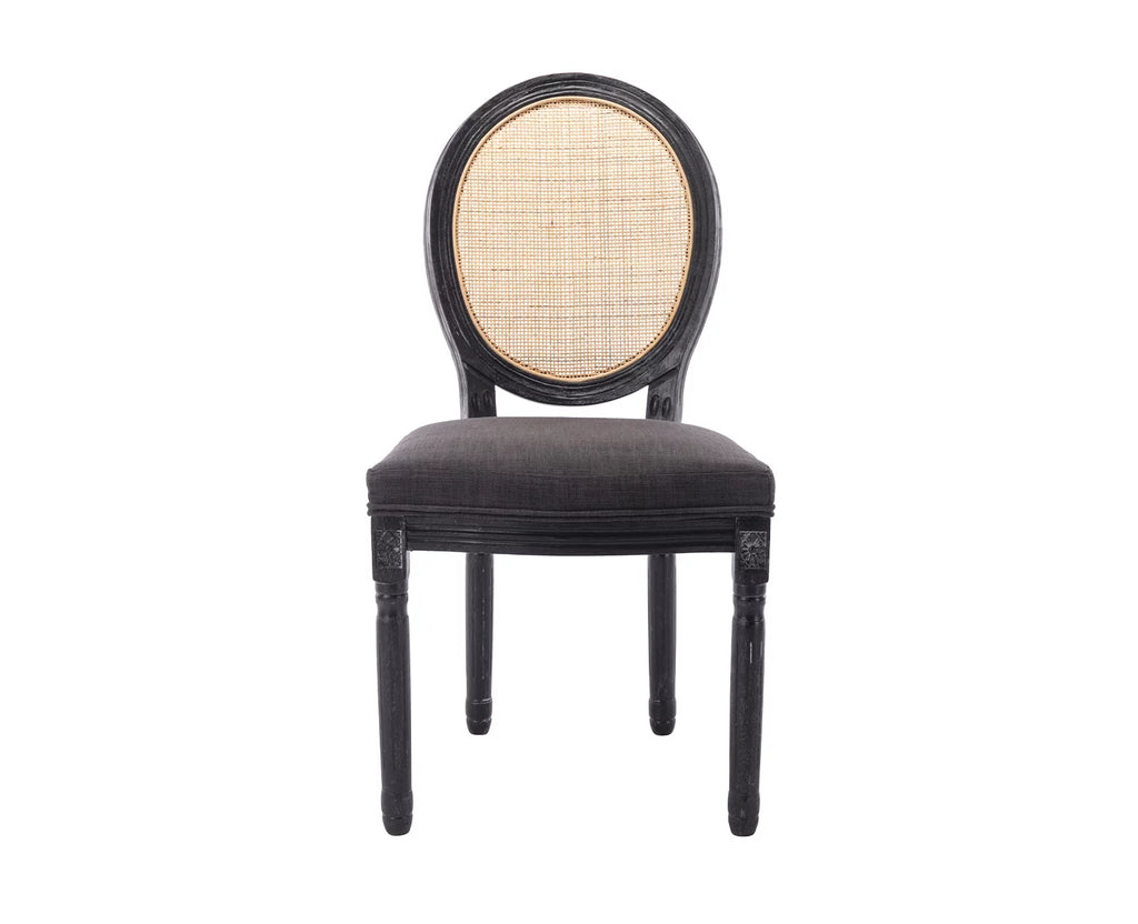 Beige Upholstered Linen Dining Chairs Set of 2 with Rattan Backrest and Wooden Legs Z374
