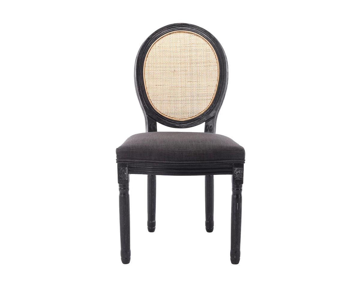Beige Upholstered Linen Dining Chairs Set of 2 with Rattan Backrest and Wooden Legs Z374