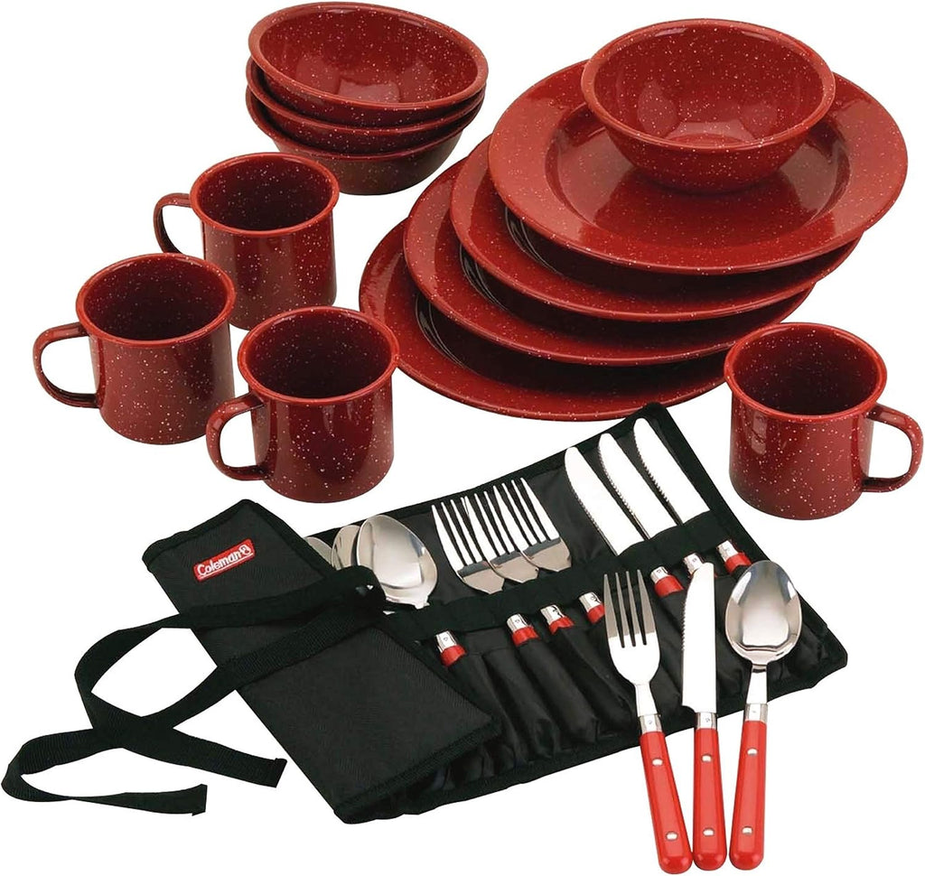 12-Cup Stainless Steel Coffee Percolator & 24-Piece Enamel Dinnerware Set S885107