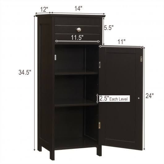 Brown Wooden Floor Cabinet with Drawer and Shelf J16252