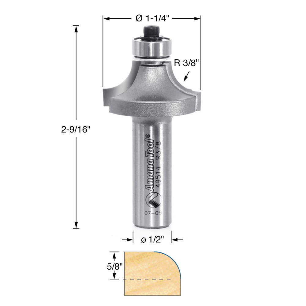 Carbide Tipped 4 Flute Corner Rounding/Beading 1/2 Radius x 1-5/8 Dia Pack of 2 E23224