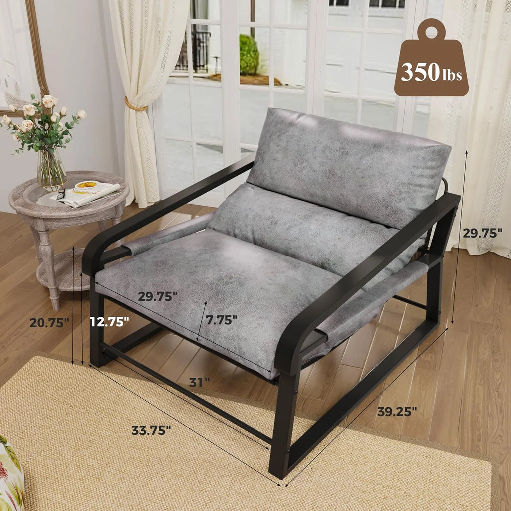 Gray Faux Leather Accent Chair with Wood Armrest E352625