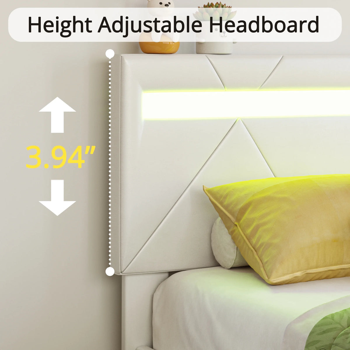 Twin Bed Frame with LED Lights and Adjustable Upholstered Headboard X6078