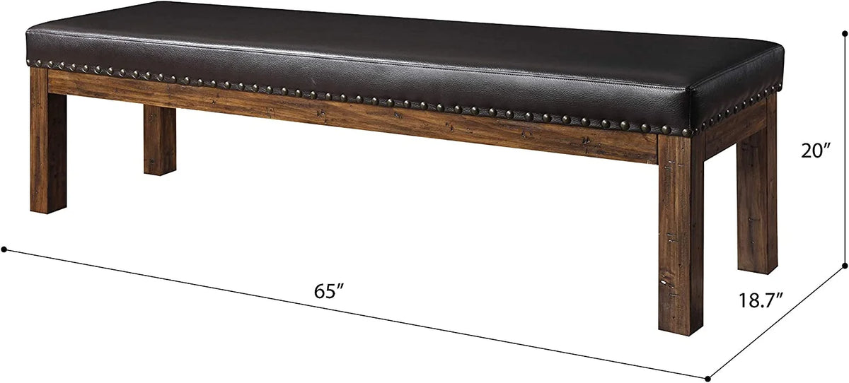 Brindled Pine Upholstered Bench with Faux Leather Seat K9459