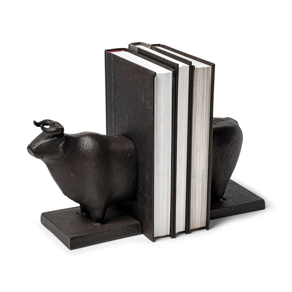 Black Cast Aluminum Bull Bookends Set of 2 D34466