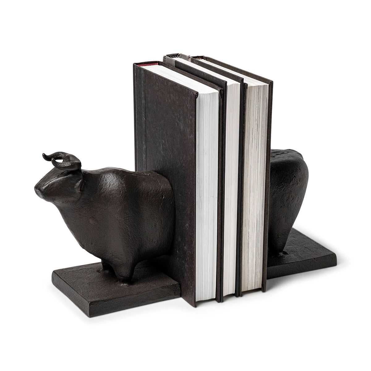 Black Cast Aluminum Bull Bookends Set of 2 D34466