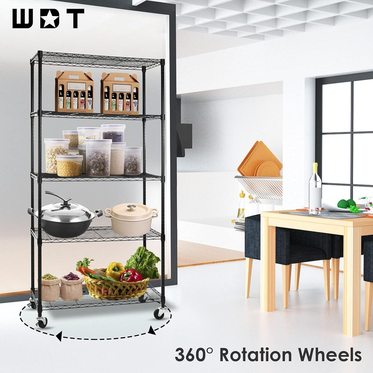 Black 5-Shelf Heavy Duty Metal Wire Shelving Unit on Wheels W637352