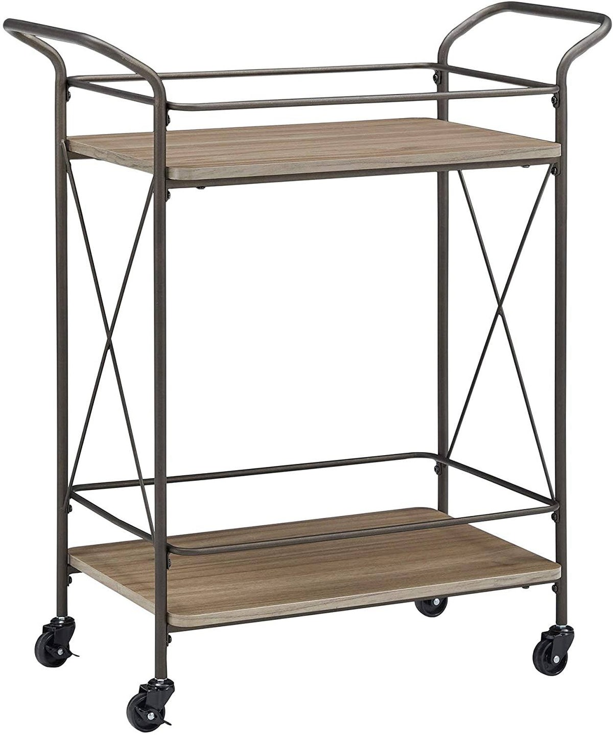 Bronze Finish Metal Bar Cart Walnut Wood Shelf J54984