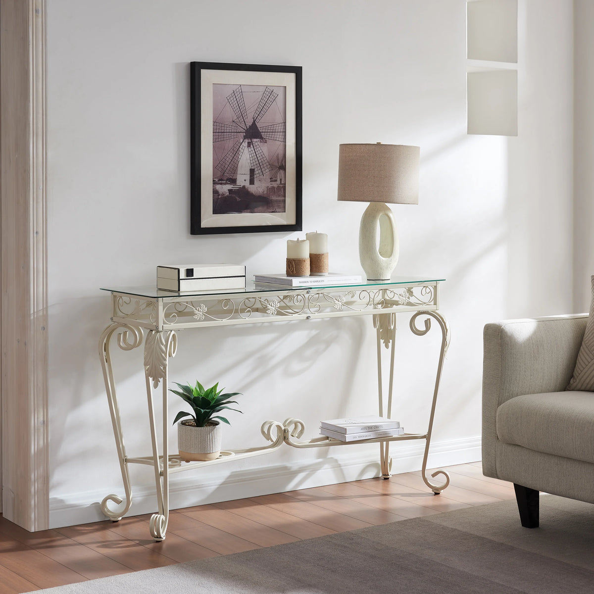 Glass and Metal Console Table with Storage K13337