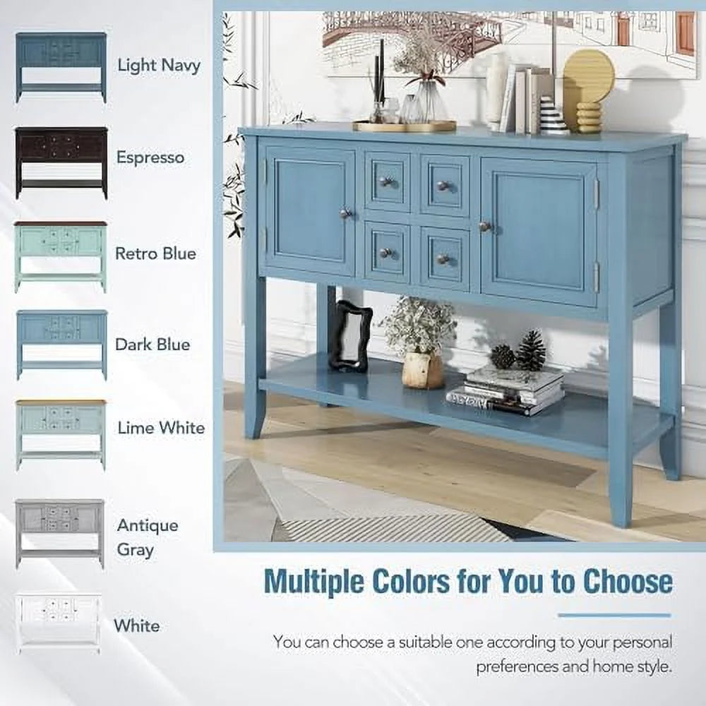 Dark Blue 46'' Entryway Table with 2 Doors and 4 Drawers H3232