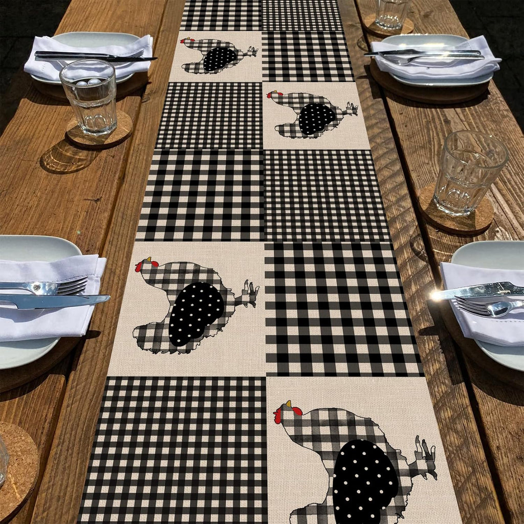 Black White Buffalo Plaid Check Table Runner 13x72 A382218