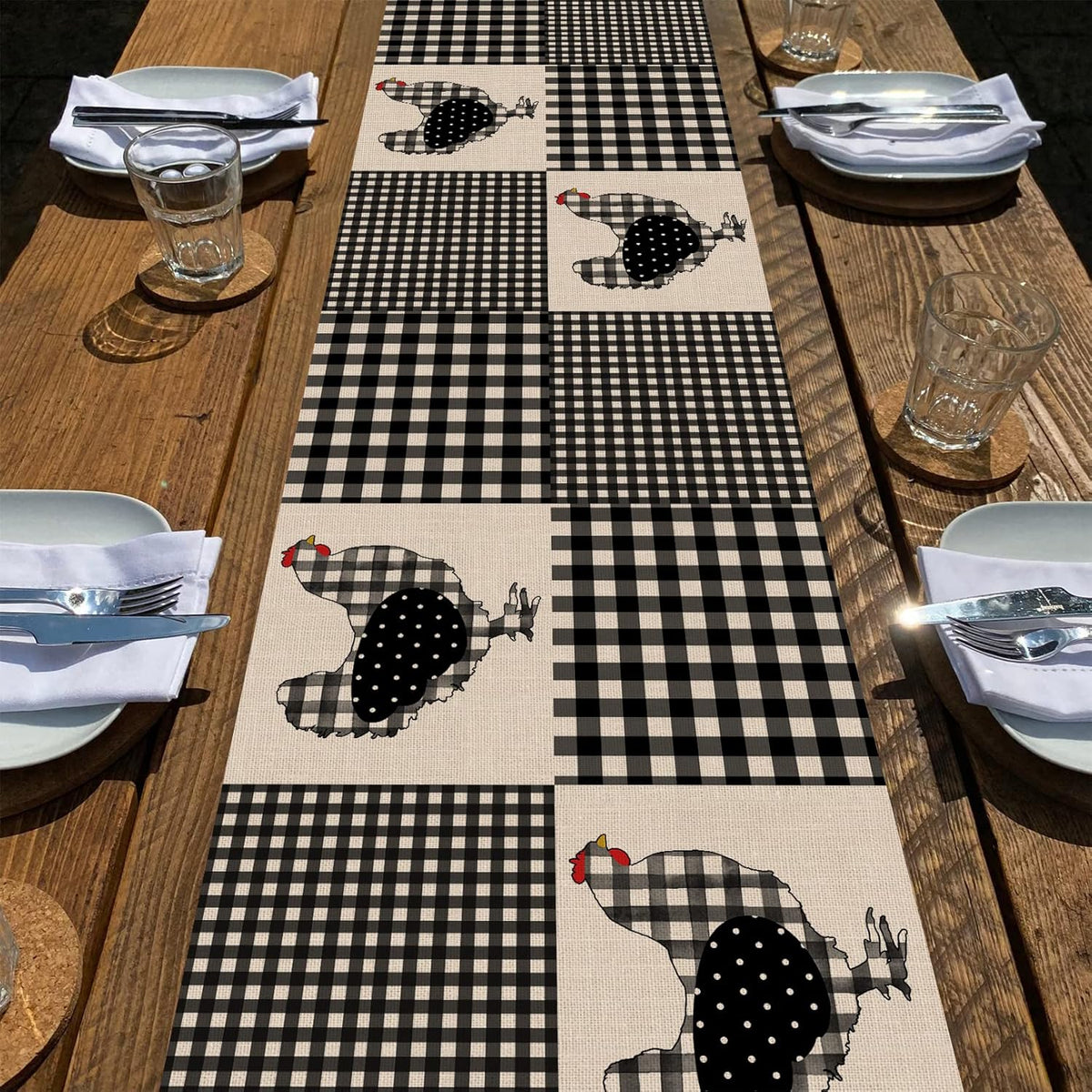 Black White Buffalo Plaid Check Table Runner 13x72 A382218