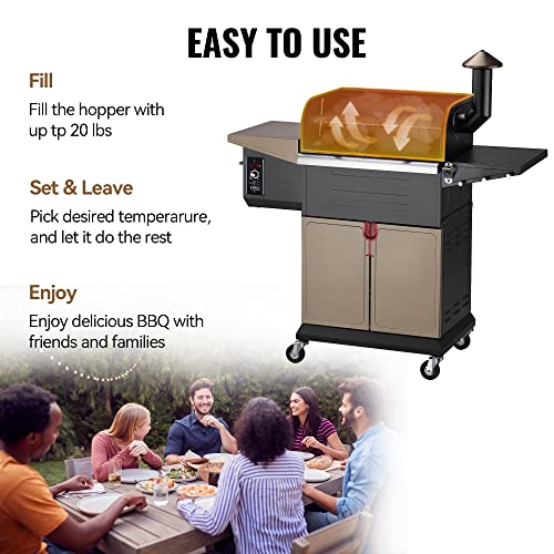 Wood Pellet Grill Smoker with PID Controller, 8-in-1 BBQ Grill, 572 sq in Cooking Area E7329