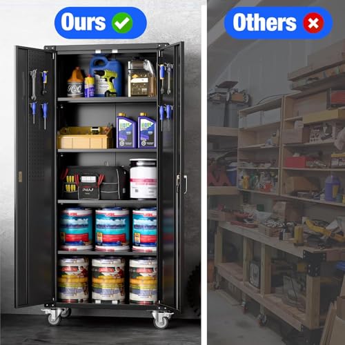 Black 72" H Metal Storage Cabinet with 2 Doors and 4 Adjustable Shelves H829