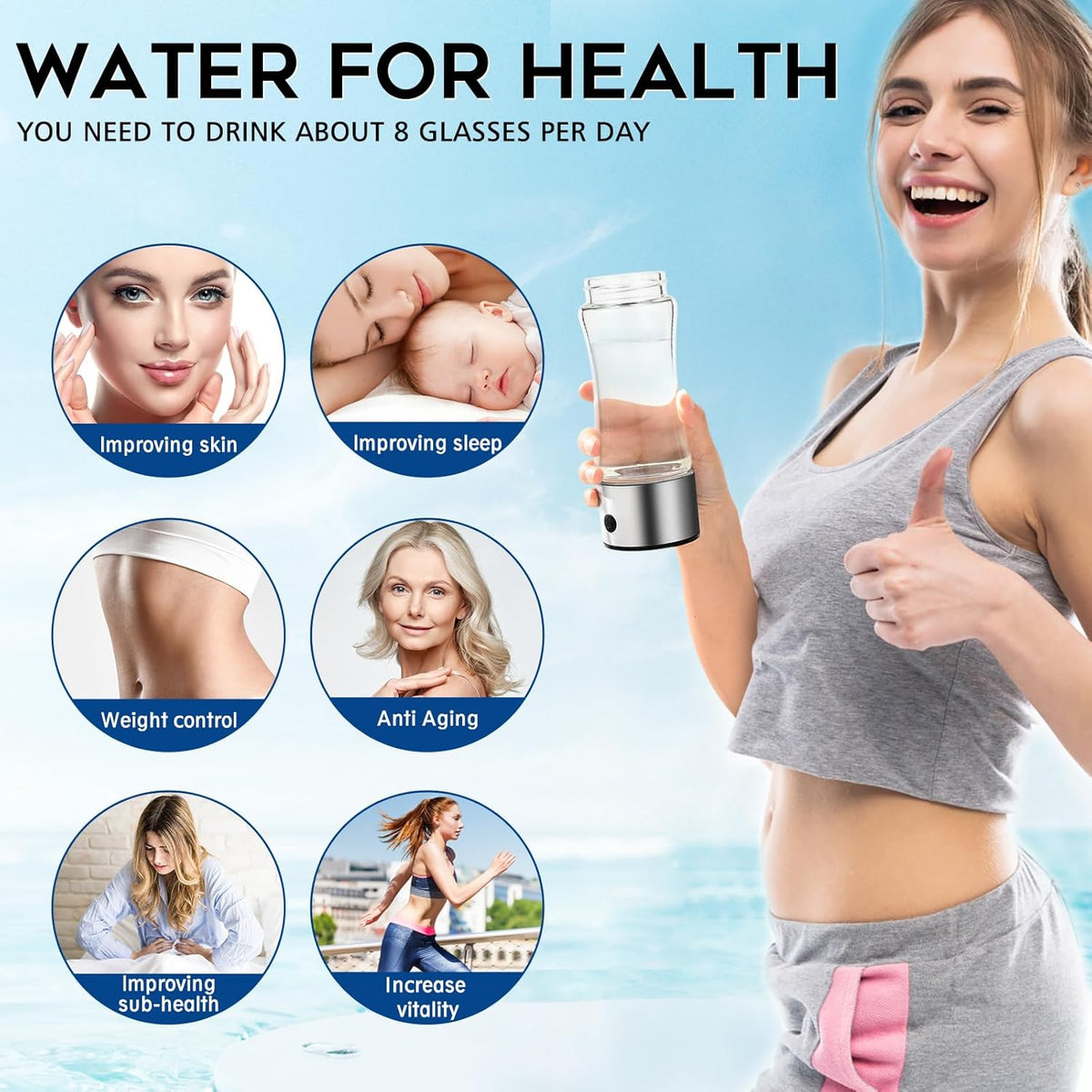 Portable Rechargeable Hydrogen Water Bottle Generator W303180