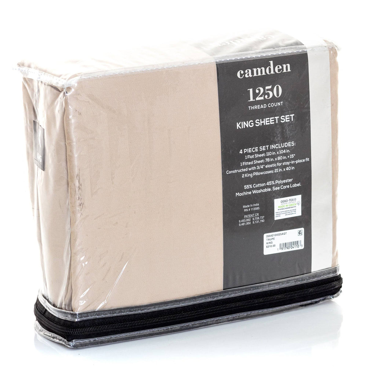 1250 Thread Count 4 pc. Sateen Sheet Set, King - Taupe U50023