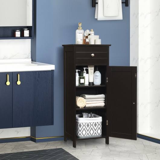 Brown Wooden Floor Cabinet with Drawer and Shelf J16252