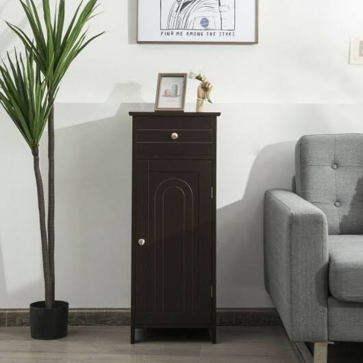 Brown Wooden Floor Cabinet with Drawer and Shelf J16252