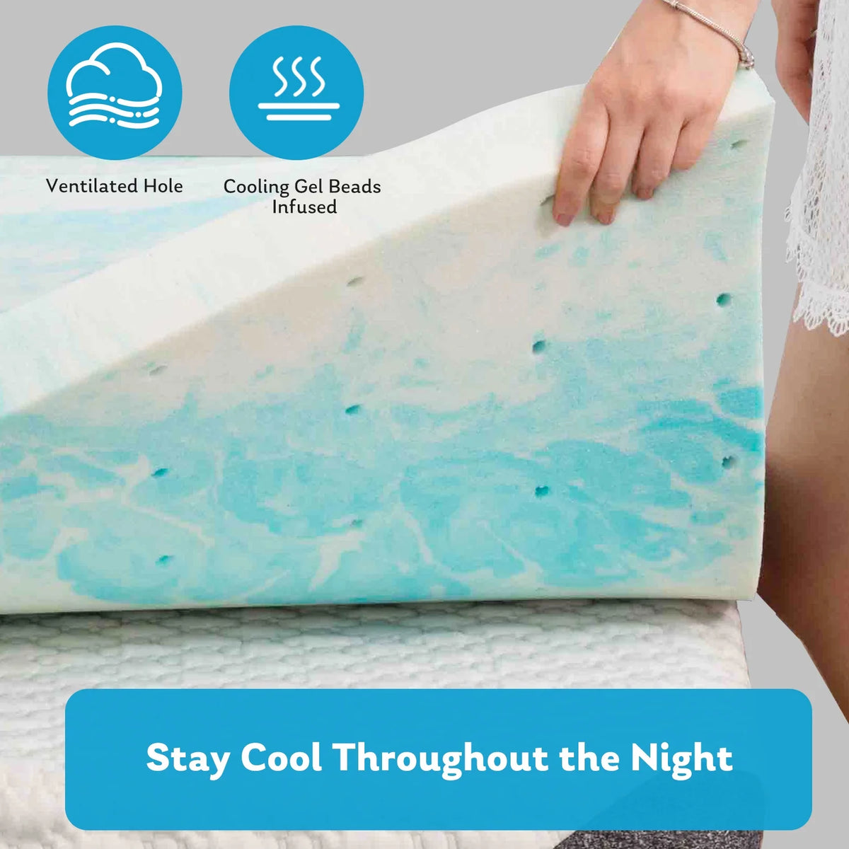 Queen Size Cooling Gel-infused Memory Foam Mattress Topper Y3183