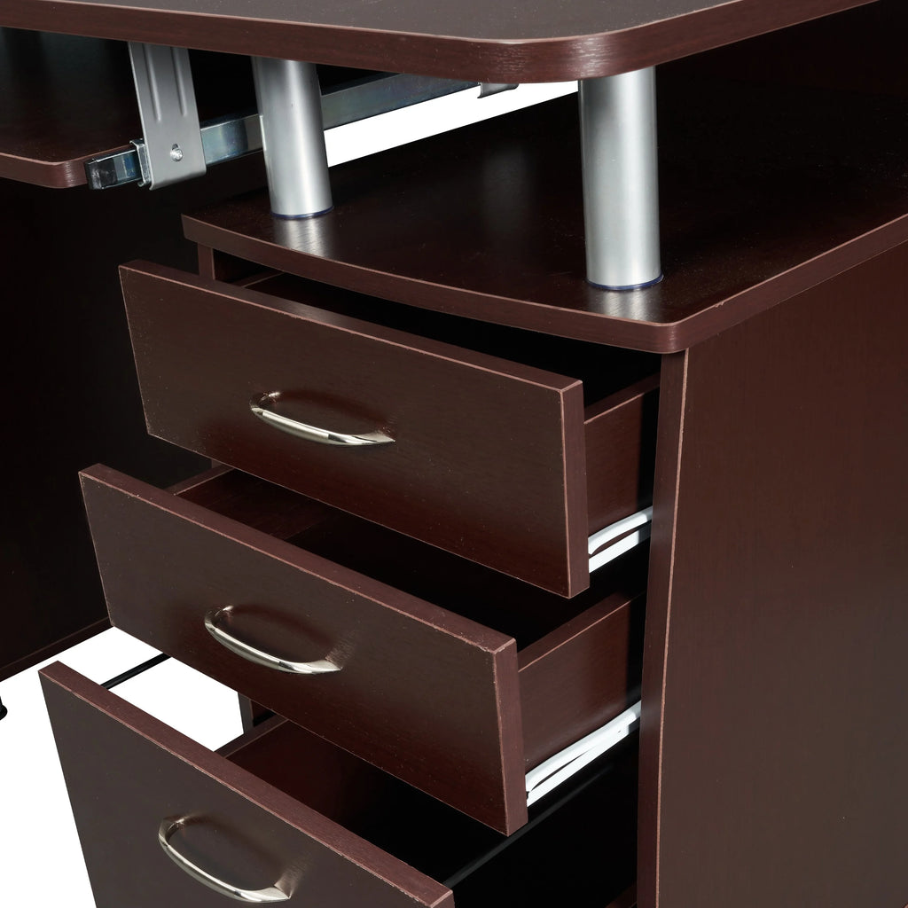 Chocolate Computer Workstation with Cabinet and Drawers I766604