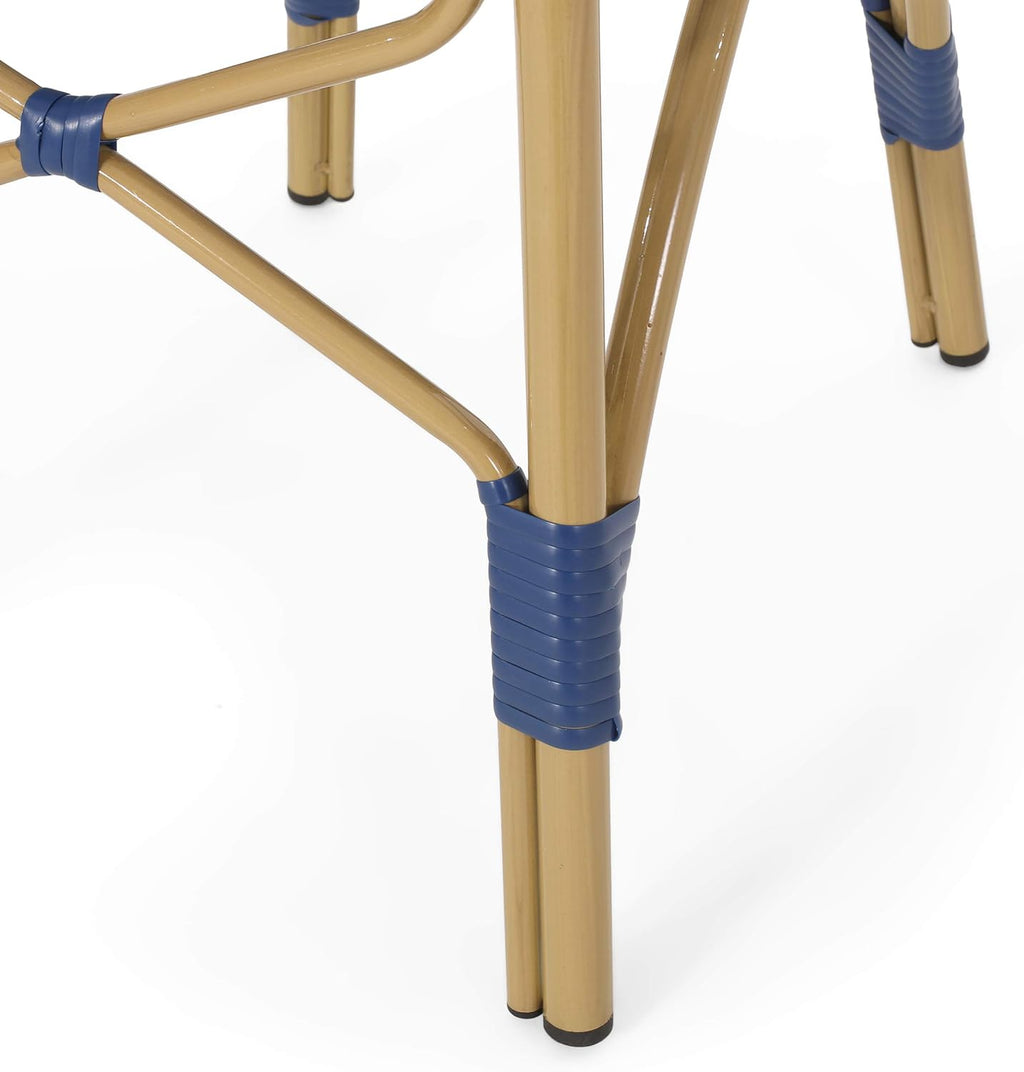 Navy Blue White Bamboo Finish Outdoor Bistro Chair C621