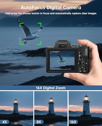 88MP WiFi Digital Camera with Dual-Lens, 16X Digital Zoom, Touch Screen, 2 Batteries, 32GB TF Card D204531