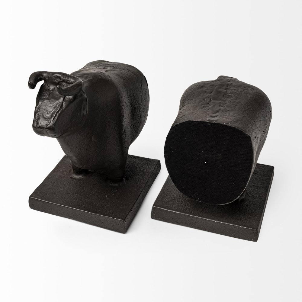 Black Cast Aluminum Bull Bookends Set of 2 D34466