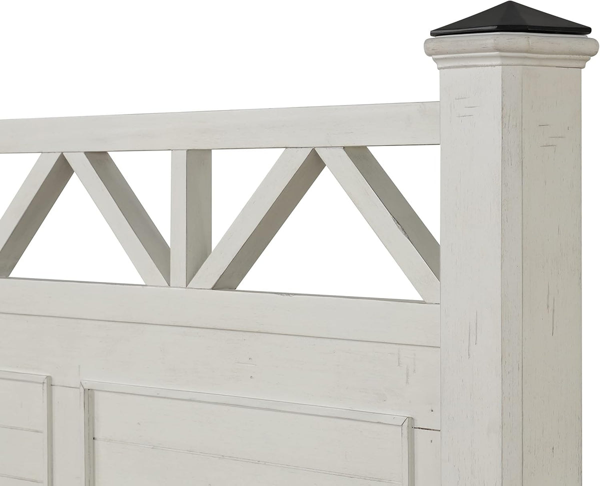 Antique White Queen Wood Panel Bed with Dresser, Mirror and Nightstand M2404