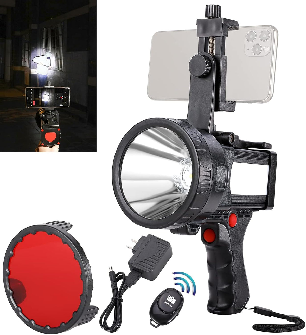 Rechargeable 100000 Lumens LED Spotlight with Red Lens L38685