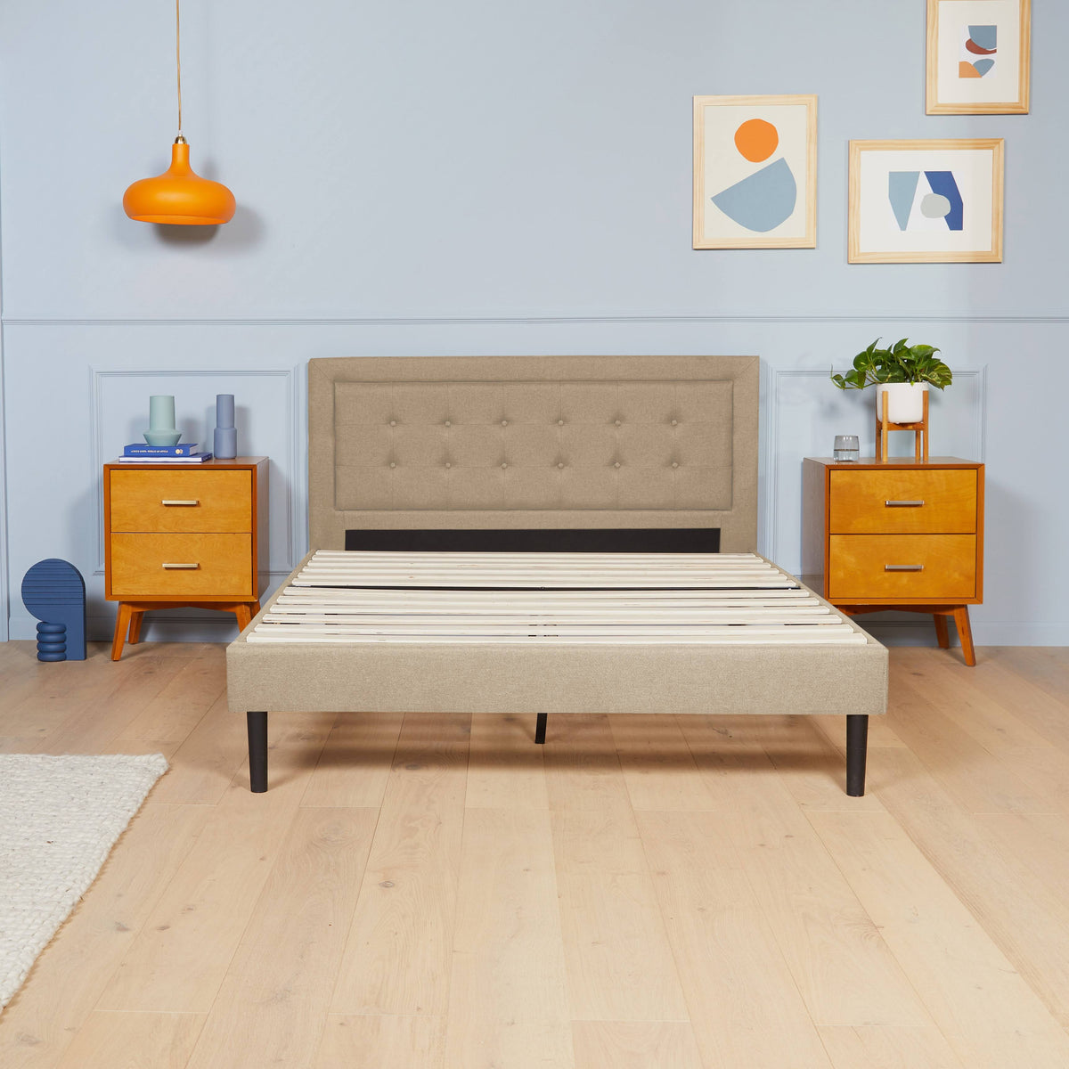 California King Size Button Tufted Bed Frame with Headboard O5818