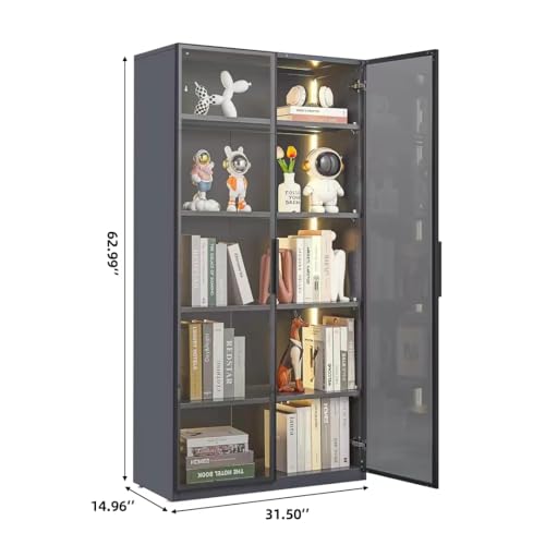 5 Shelves Metal Glass Display Cabinet with Light Strips N2348