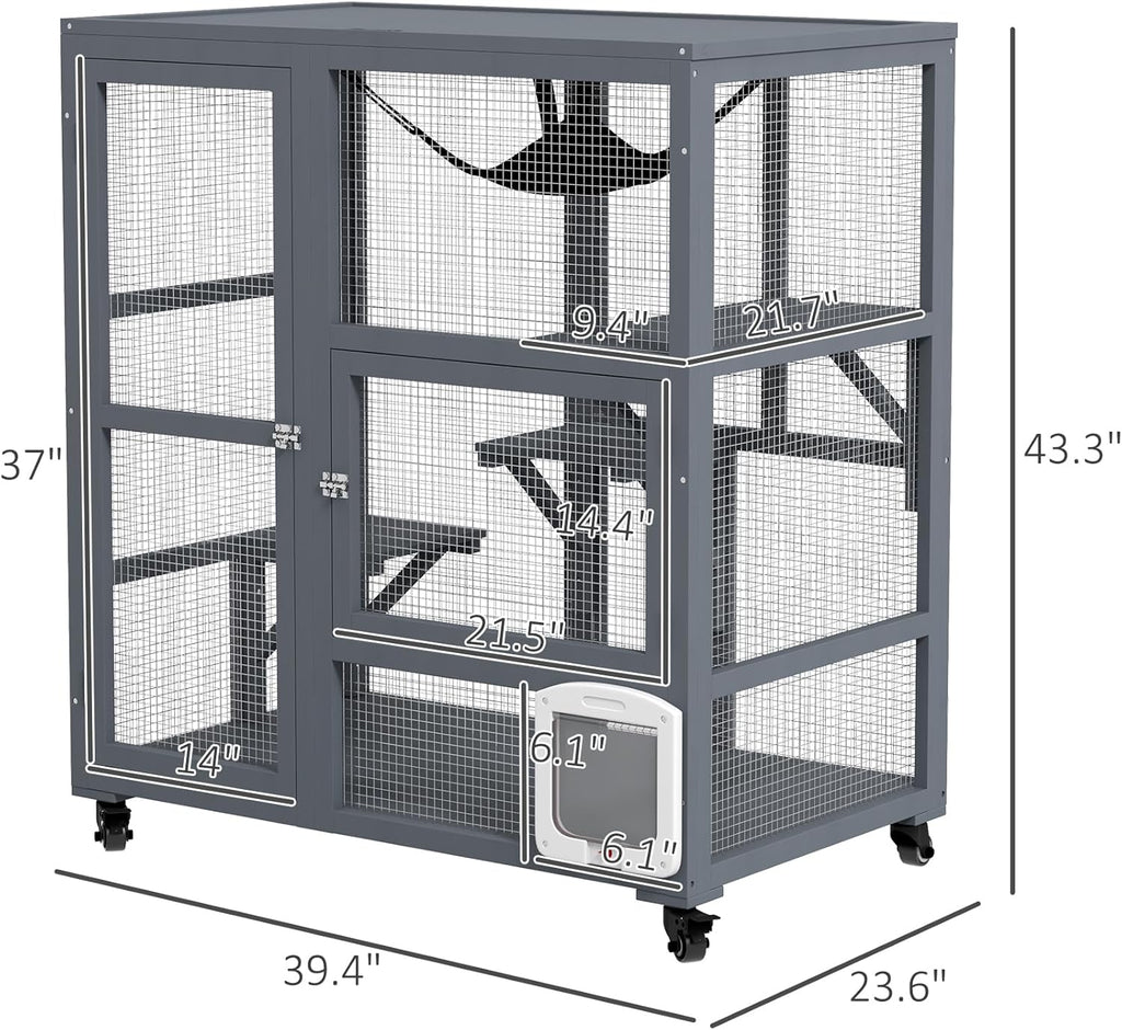 Grey Large Wooden Cat Enclosure with Roof W8379