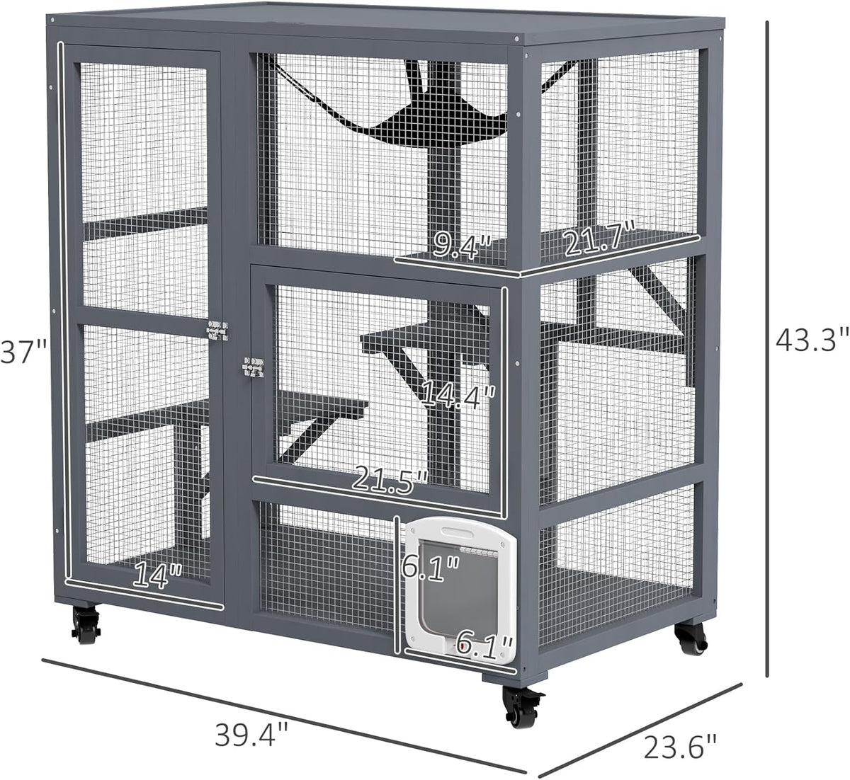 Grey Large Wooden Cat Enclosure with Roof W8379