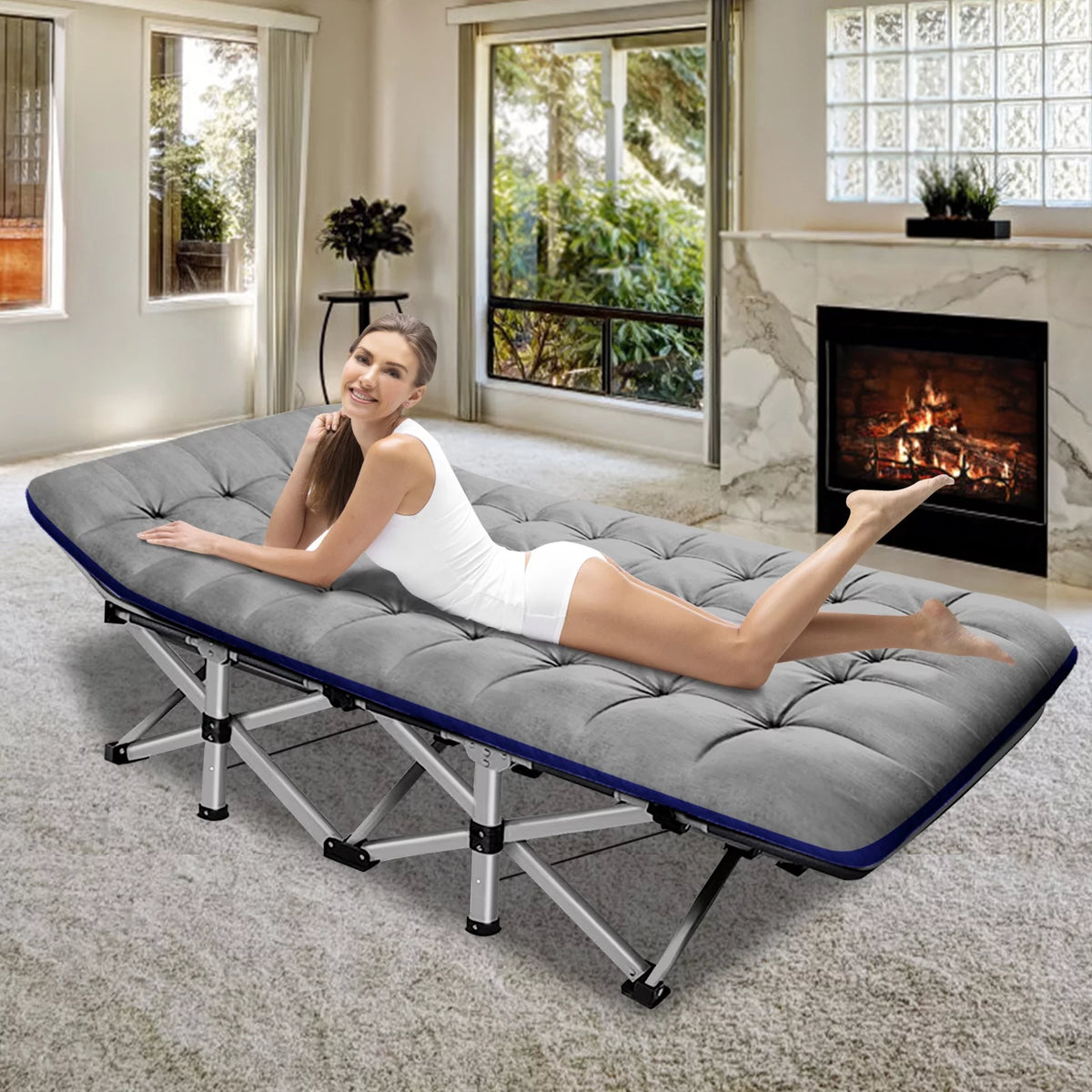 75" Portable Folding Camping Cot with Carry Bag N8248