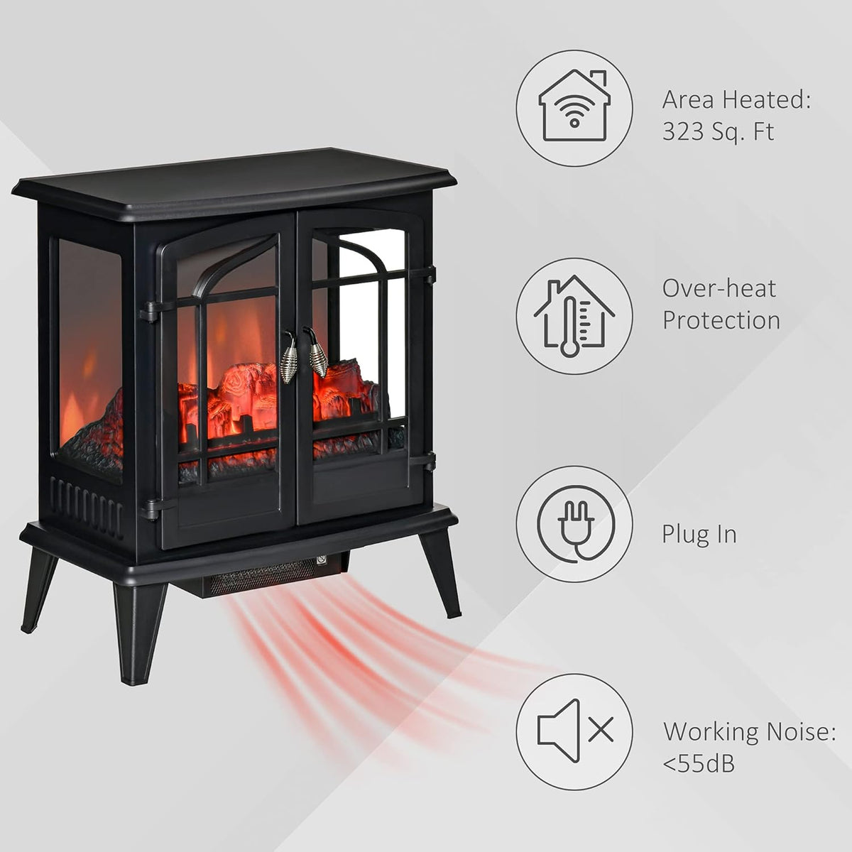 Black Freestanding Electric Fireplace Heater, 1400W W4755