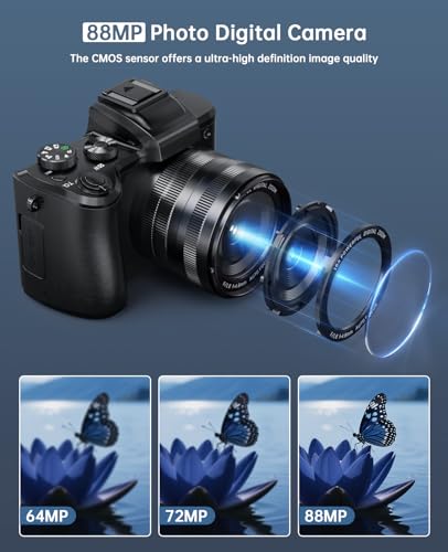 88MP WiFi Digital Camera with Dual-Lens, 16X Digital Zoom, Touch Screen, 2 Batteries, 32GB TF Card D204531