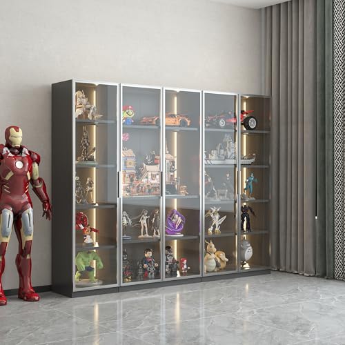 5 Shelves Metal Glass Display Cabinet with Light Strips N2348