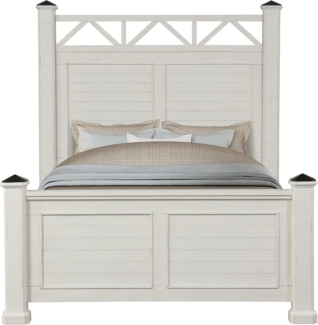 Antique White Queen Wood Panel Bed with Dresser, Mirror and Nightstand M2404