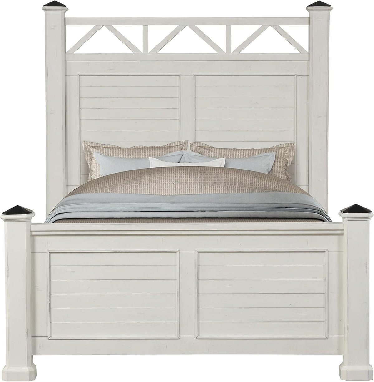 Antique White Queen Wood Panel Bed with Dresser, Mirror and Nightstand M2404