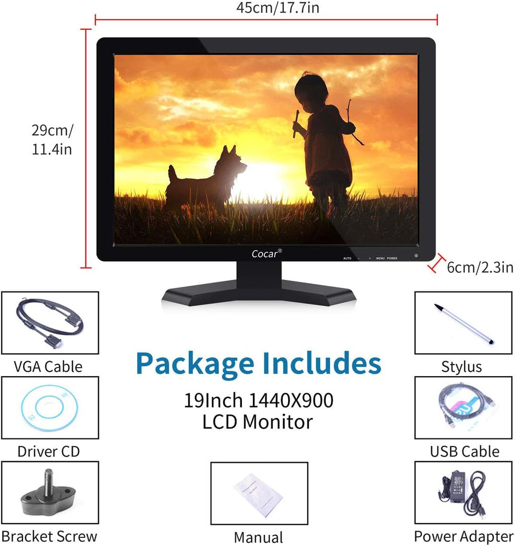 19 inch LCD Touchscreen Monitor 1440x900 VGA USB O1712